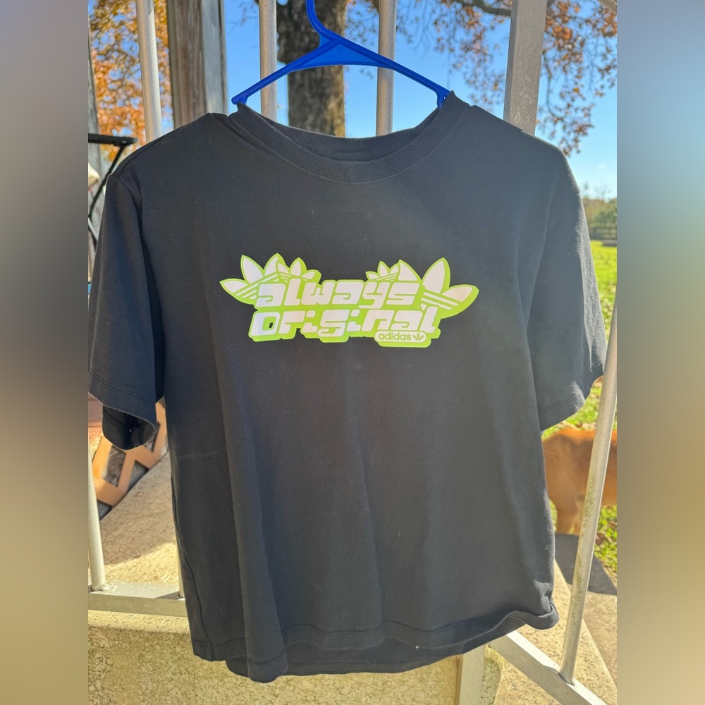 Adidas womensBlack Tee with Neon Green Graphic